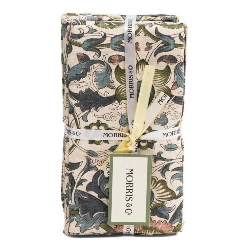 Morris & Co Dinner Fabric Napkins Lodden Dusty Blue Floral 100% Cotton Set of 8
